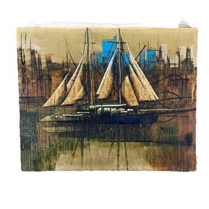 MCM Signed Drew Moss 8" x 10" Sailboat Seascape Oil on Canvas Mid 20th Century